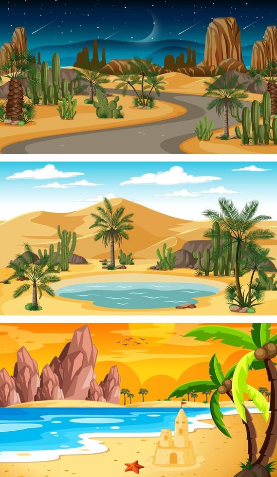 Different nature horizontal scenes in cartoon style vector