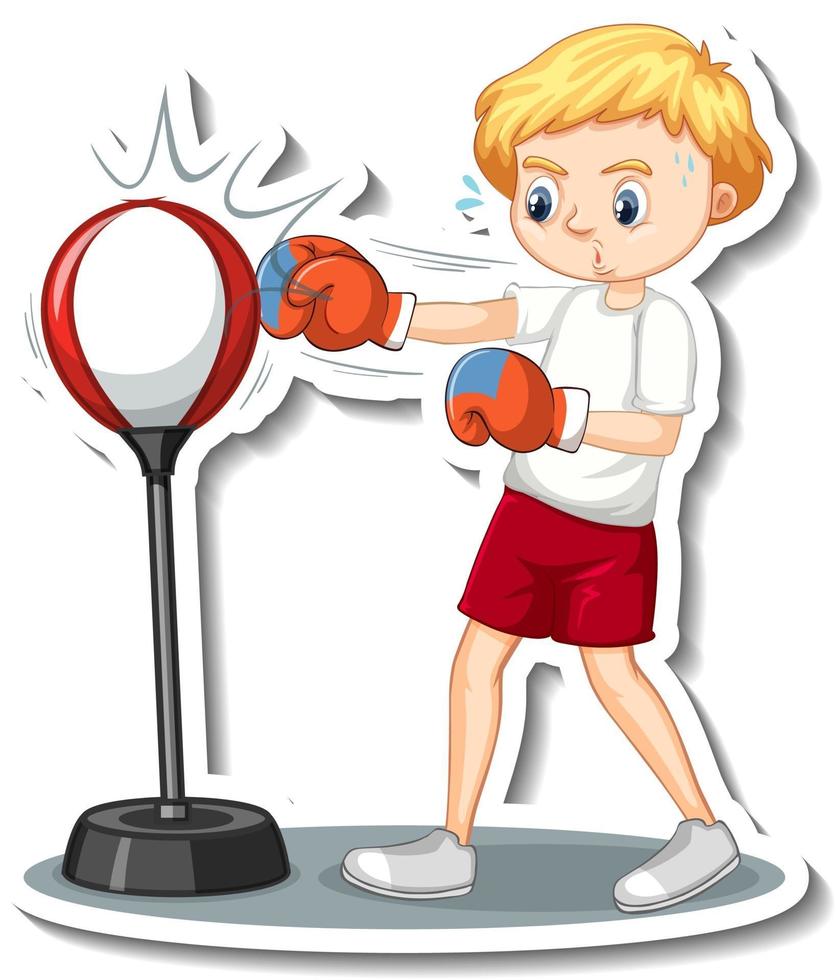 Sticker design with a boy punching bag cartoon character vector