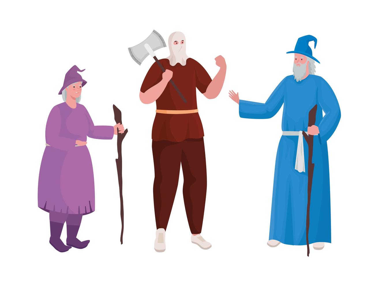Fairytale executioner witch and magician cartoon vector design