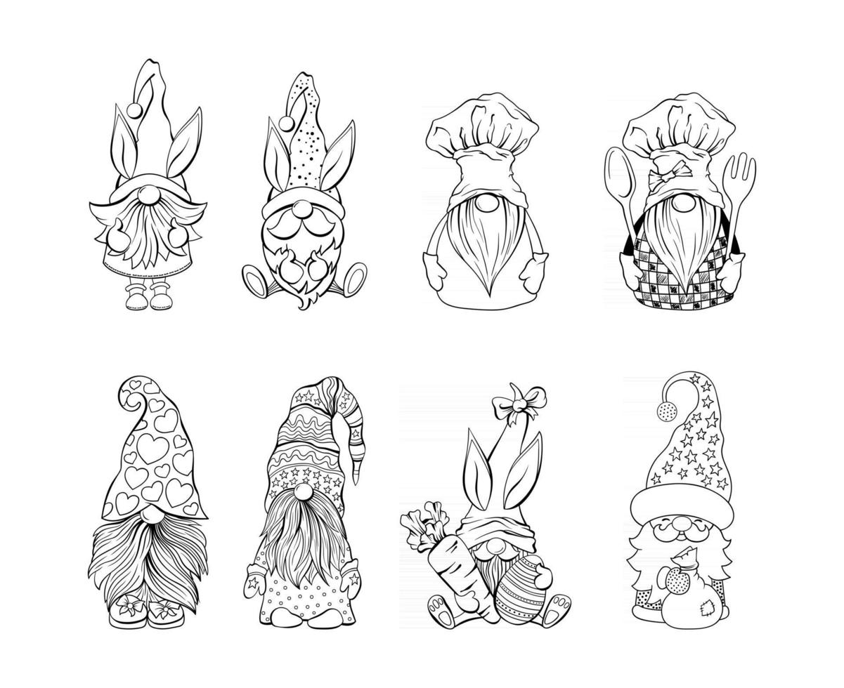 Gnomes Vector Bundle. Collection on Santa hat gnomes, Easter and Valentines Day Gnomies