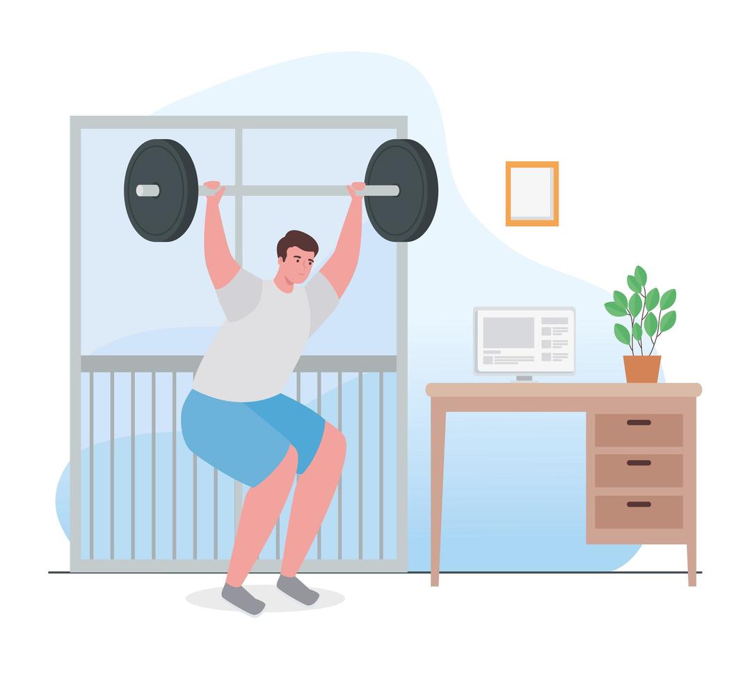 Man lifting weight at home vector design