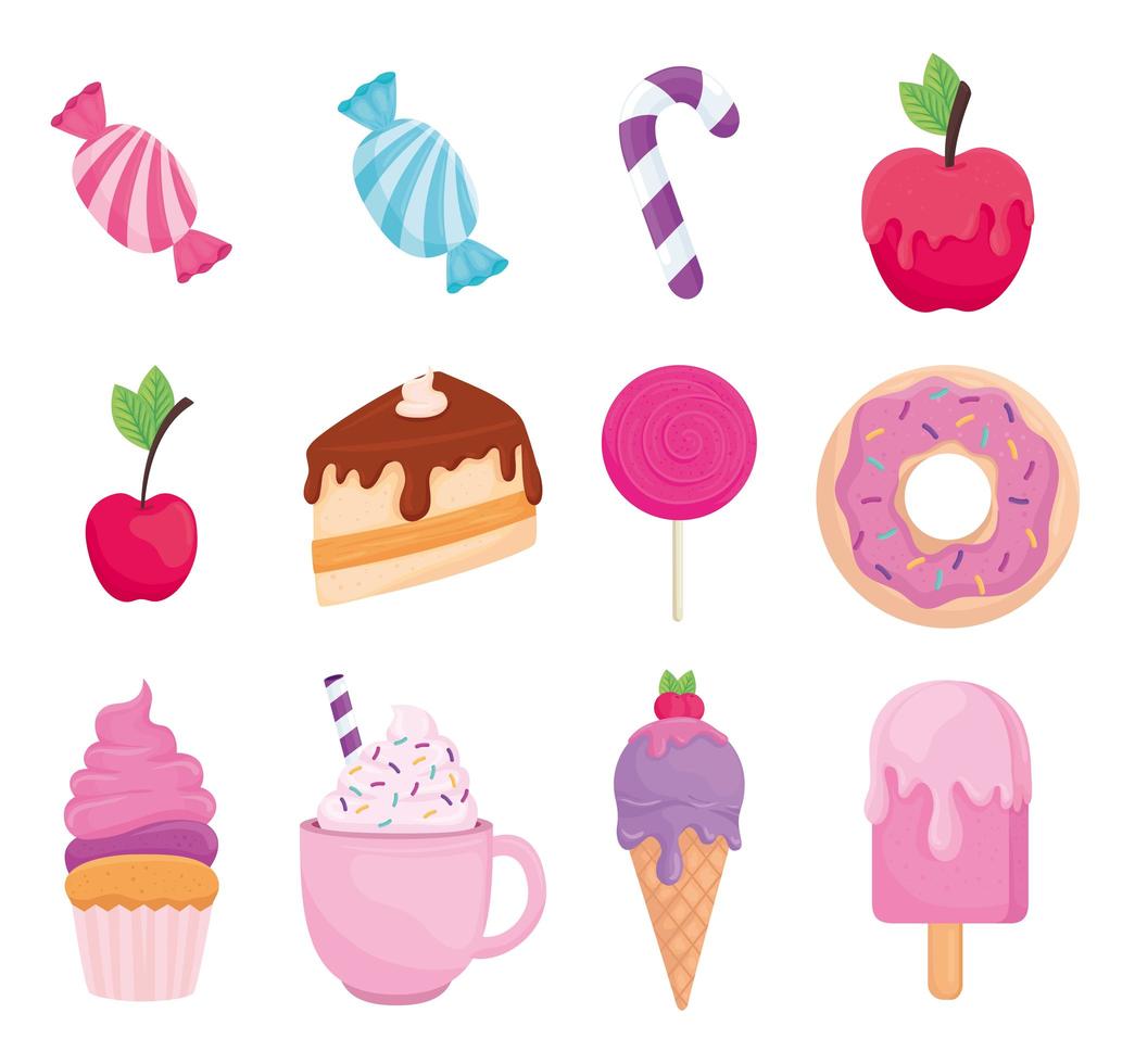 diseño de vector de colección de iconos de comida dulce