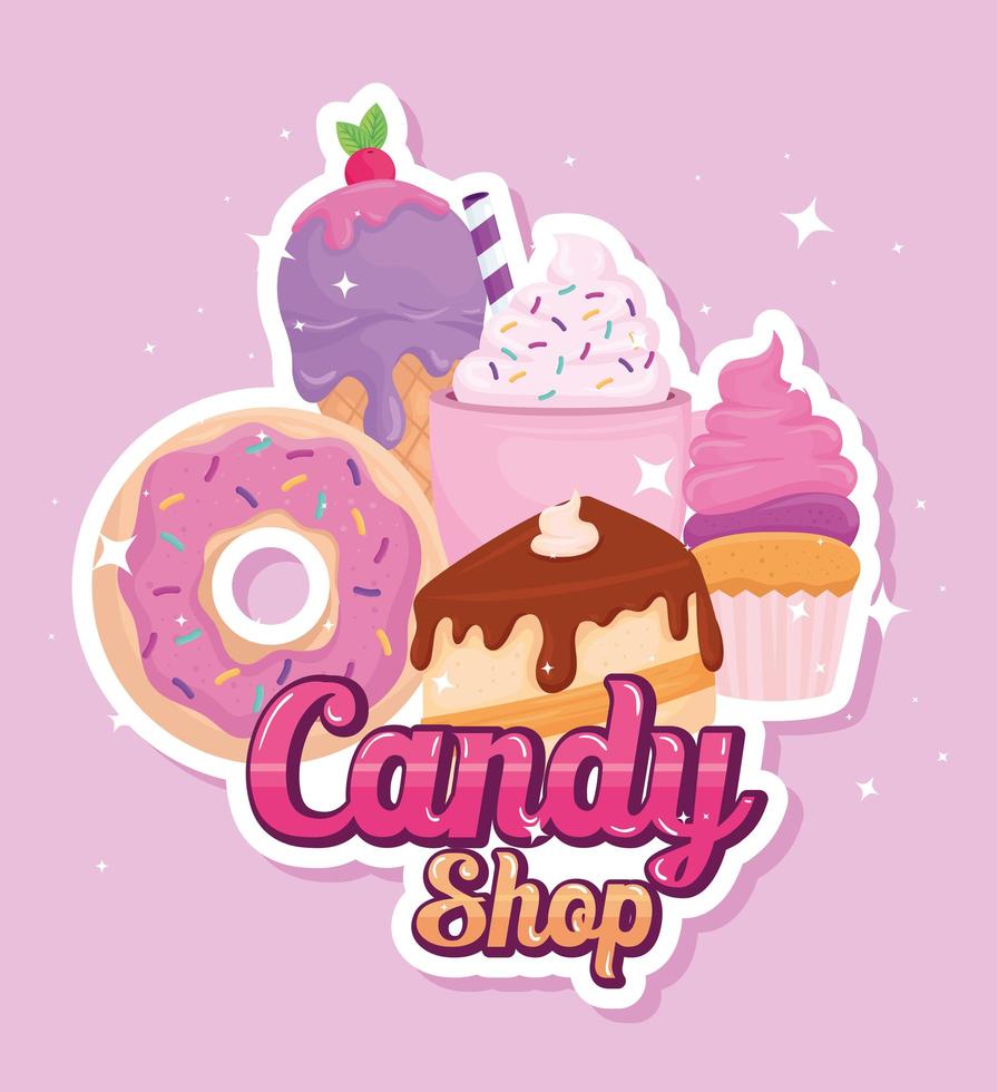 diseño de vector de colección de iconos de tienda de dulces