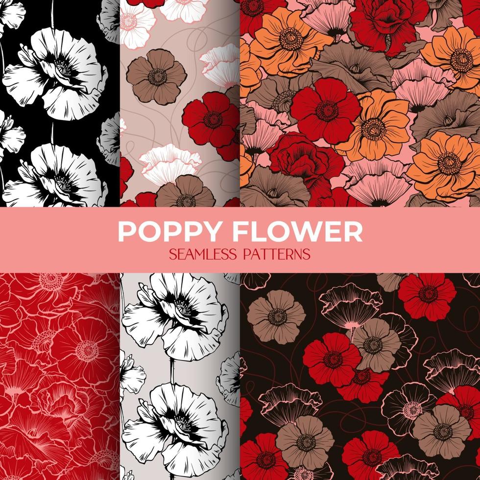 Poppy Seamless Patterns Florals vector