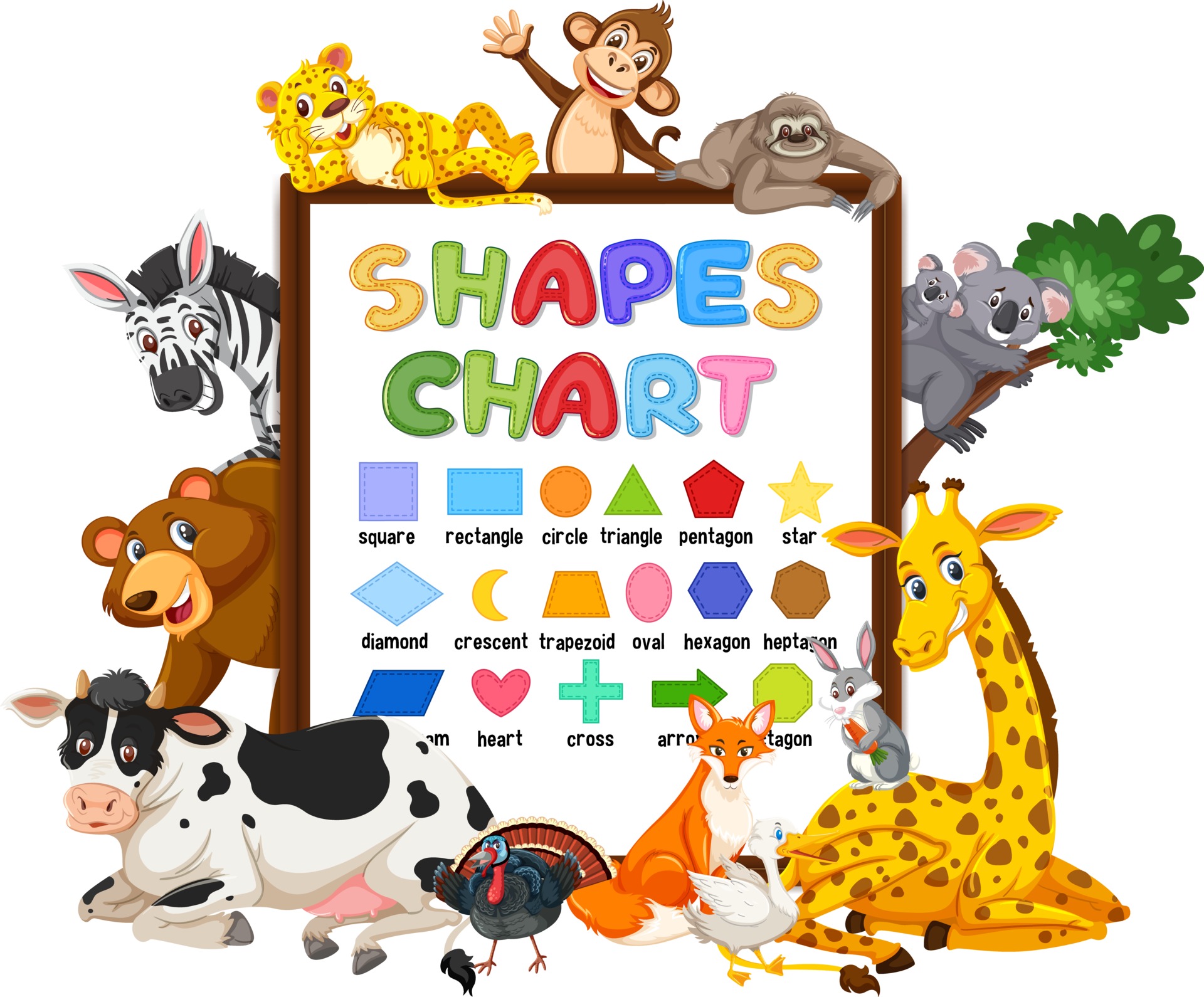 Shapes chart board with wild animals 2698887 Vector Art at Vecteezy