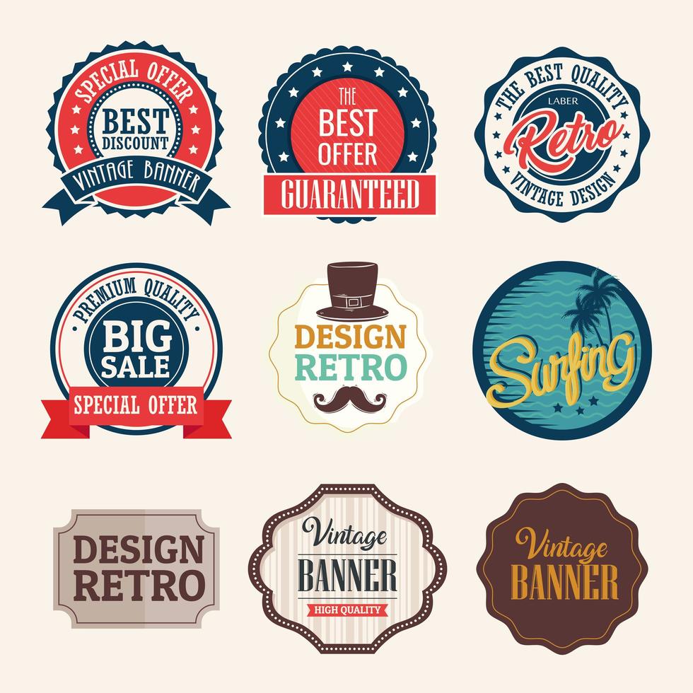 bundle of nine vintage banners with frames retro style vector