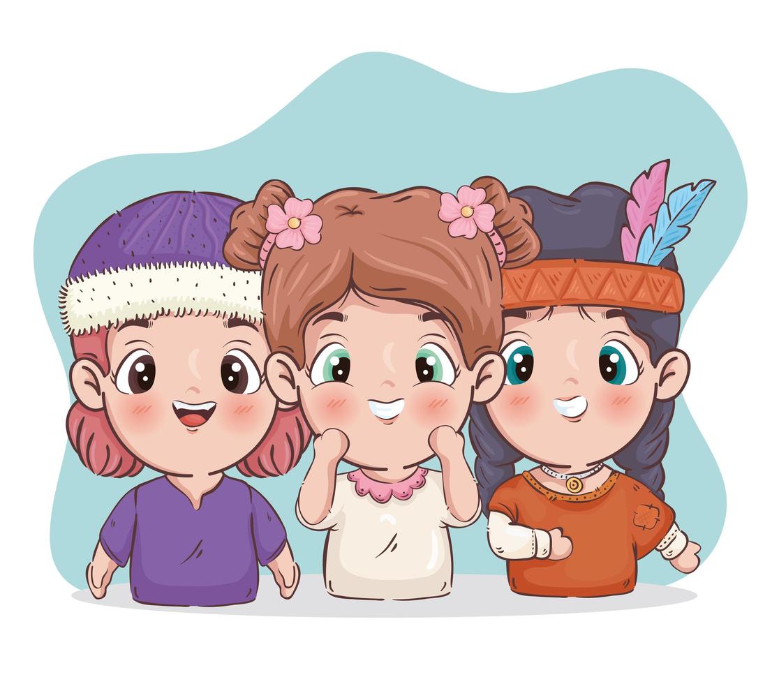 tres niñas dibujos animados diseño vectorial aislado vector