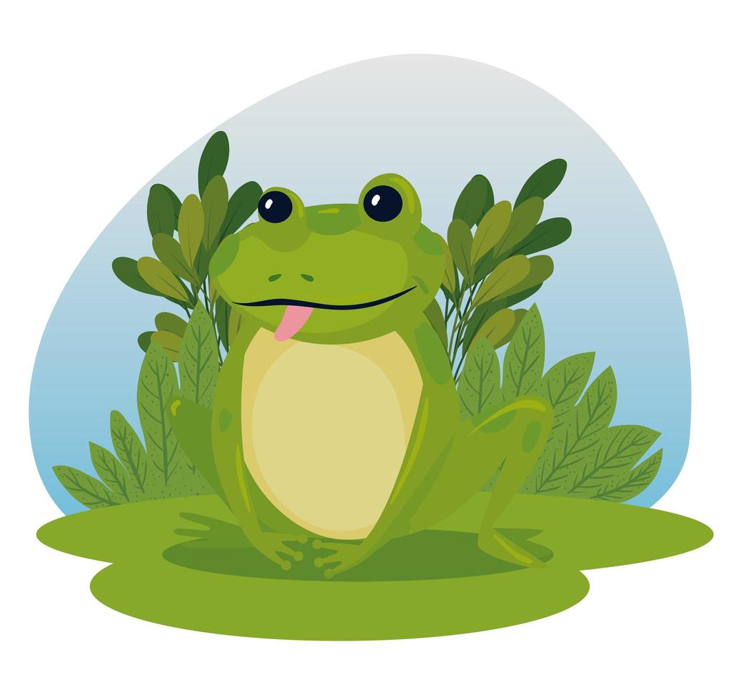 frog cartoon with leaves vector design