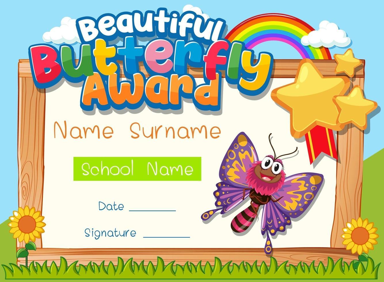 Certificate template with Beautiful Butterfly Award vector