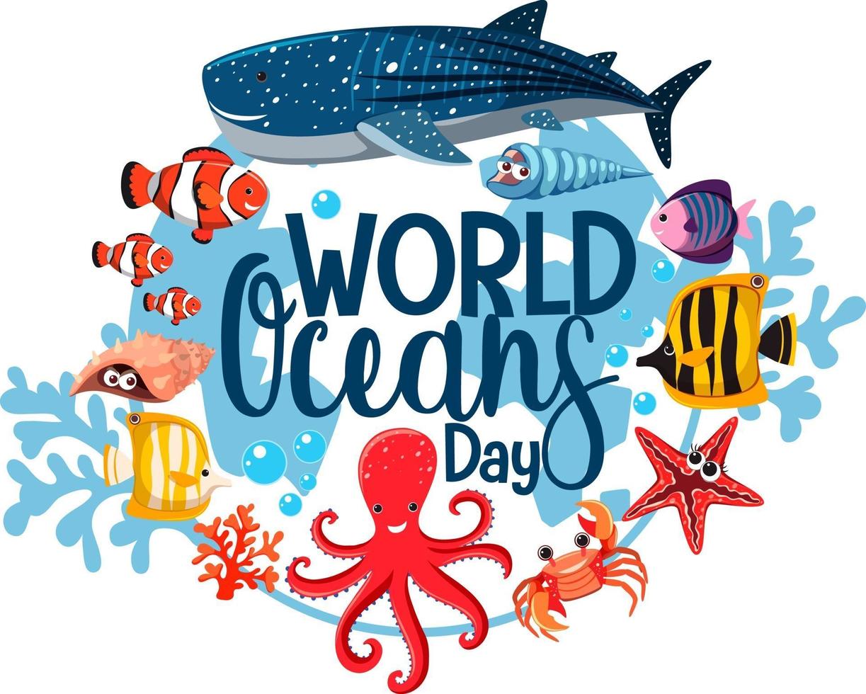 World Ocean Day banner with many different sea animals vector