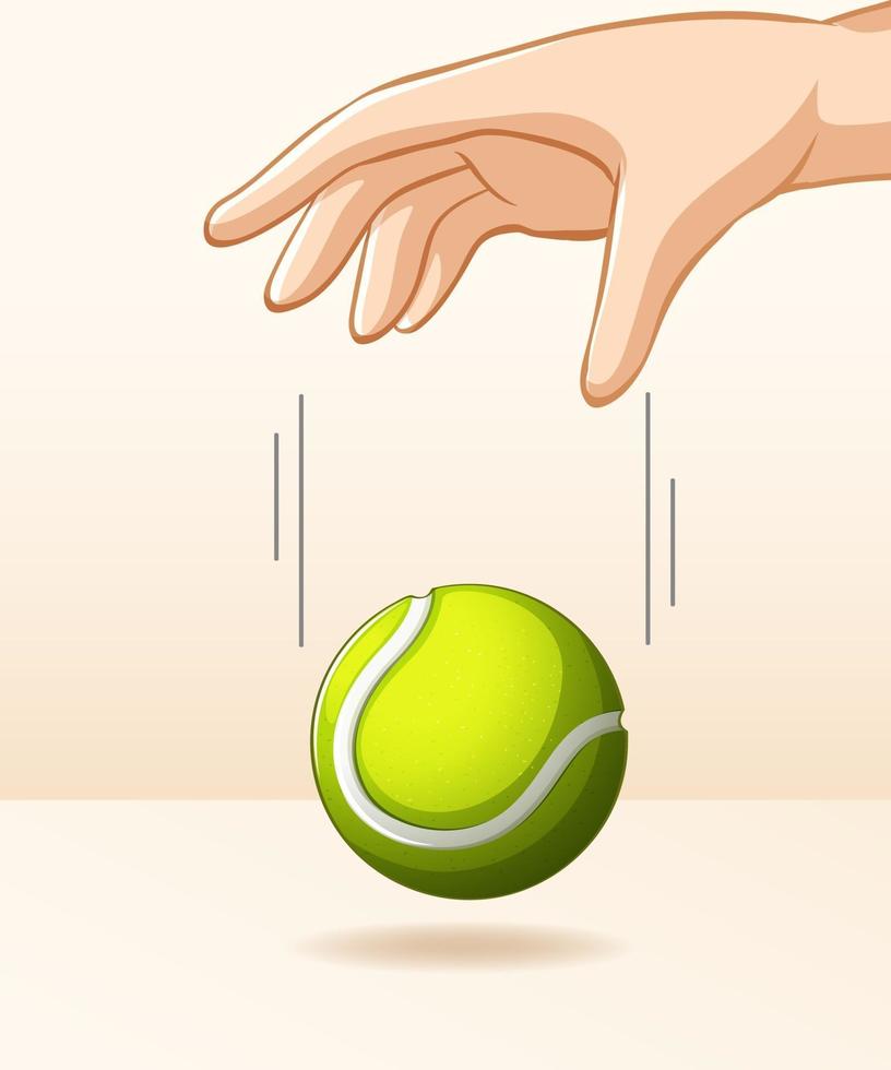 Mano que deja caer una pelota de tenis para un experimento de gravedad. vector