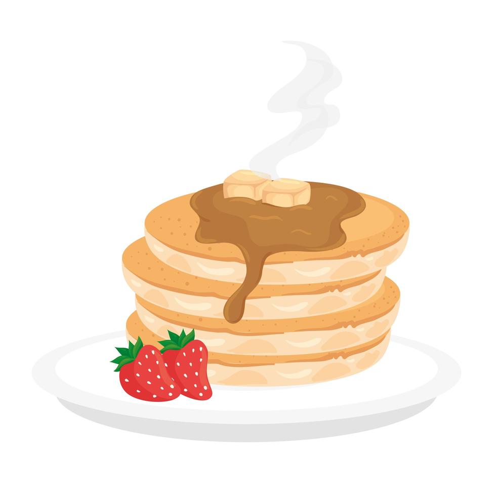 Breakfast pancakes with strawberries vector design