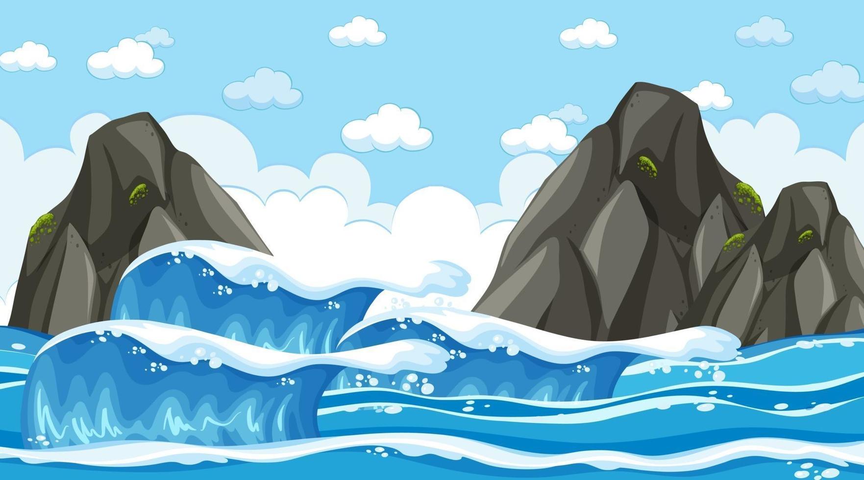 Beach landscape at day time scene with ocean wave vector