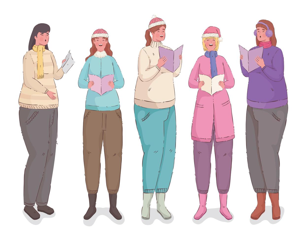 group of women singing christmas carols vector