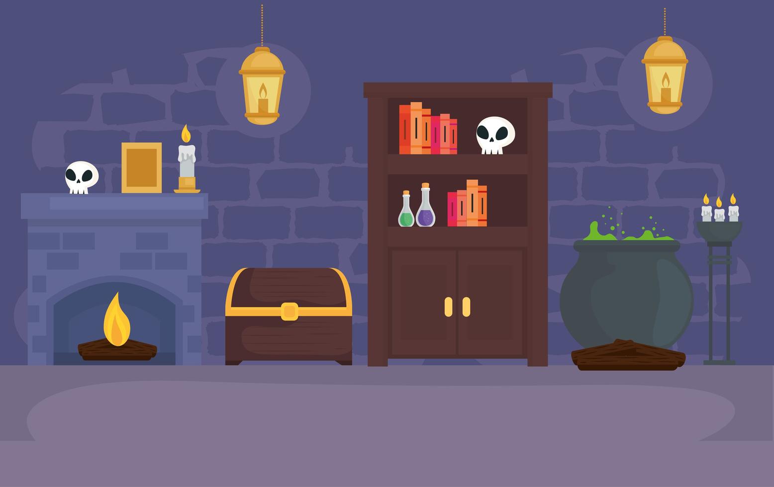 Fairytale magician room with icons vector design