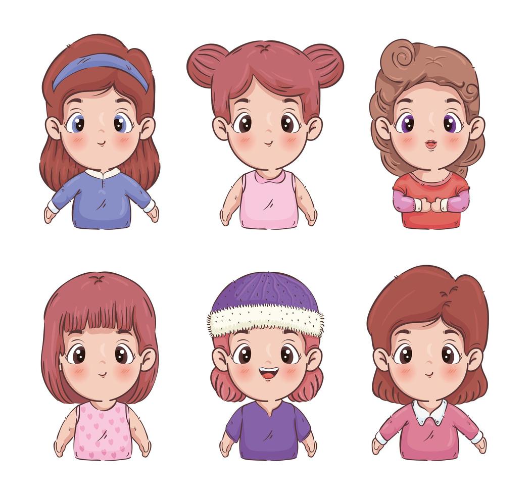 niñas, dibujos animados, símbolo, conjunto, vector, diseño vector