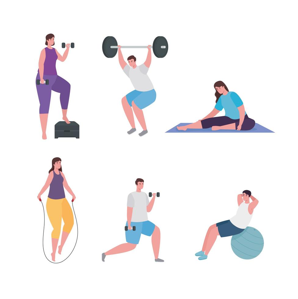 People doing exercise symbol set vector design
