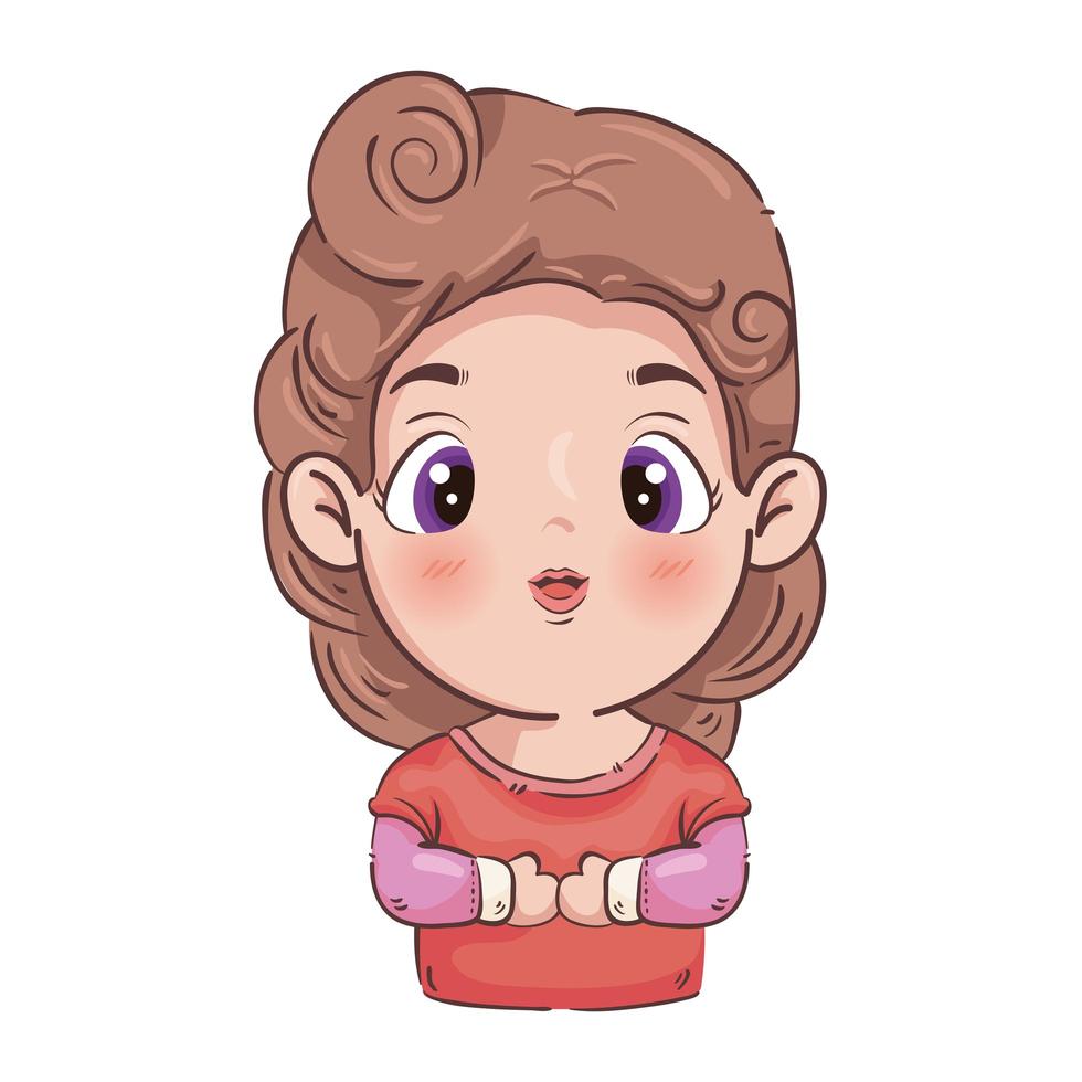 caricatura de niña con diseño de vector de cabello castaño