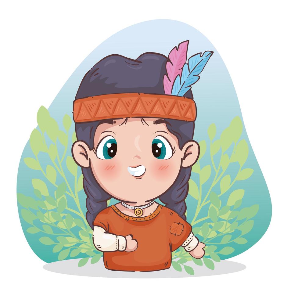 Indian girl cartoon with leaves vector design