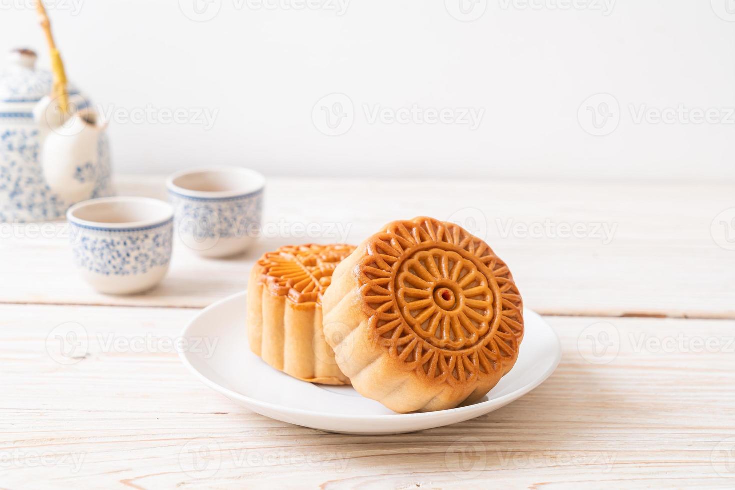 Chinese moon cake on plate photo