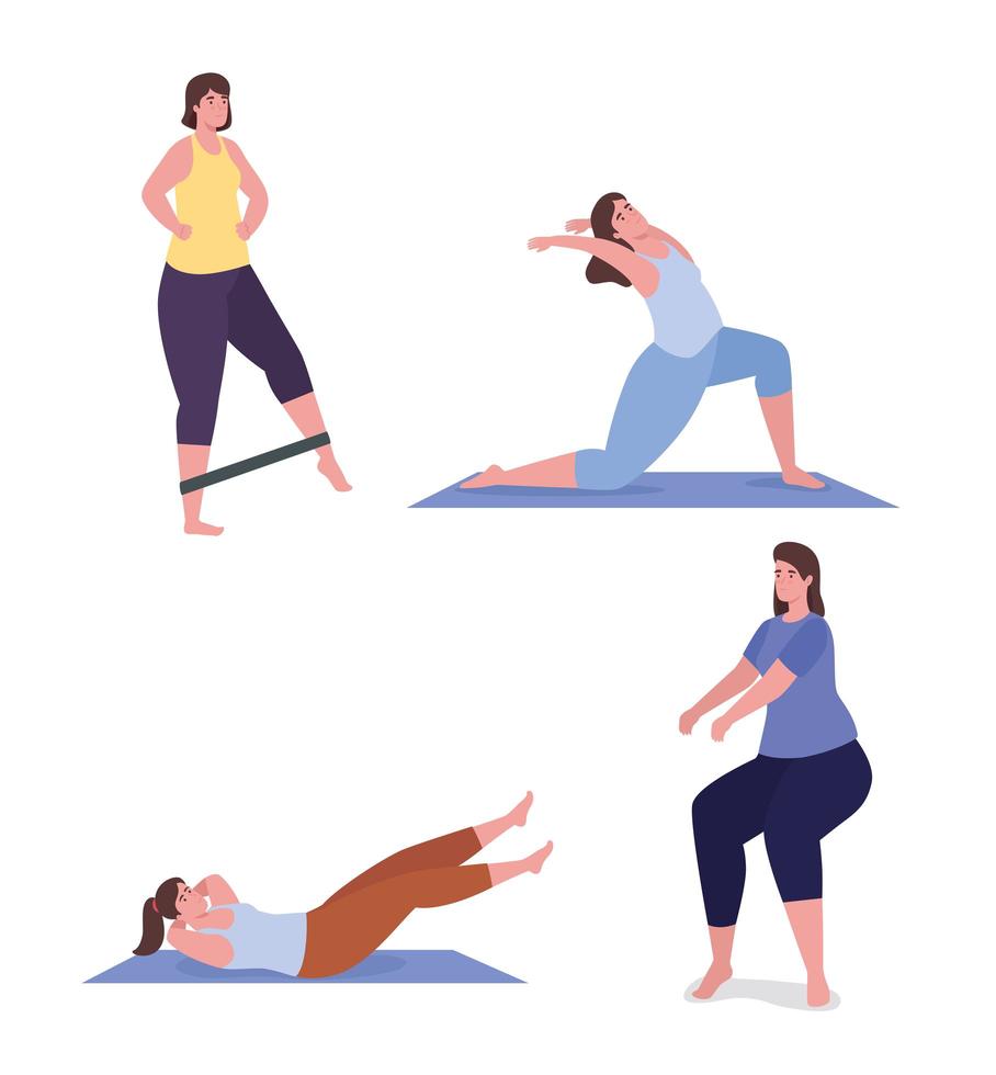 People doing exercise icon set vector design