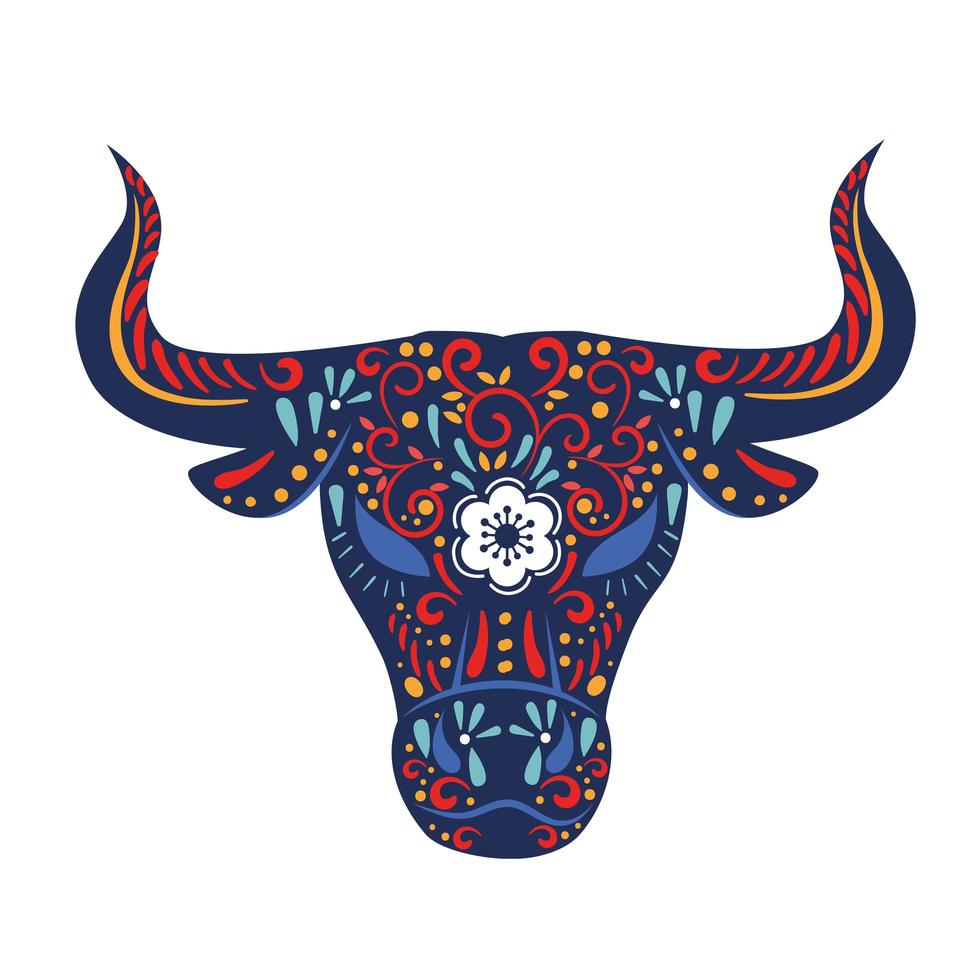 chinese new year card with floral pattern in head ox vector