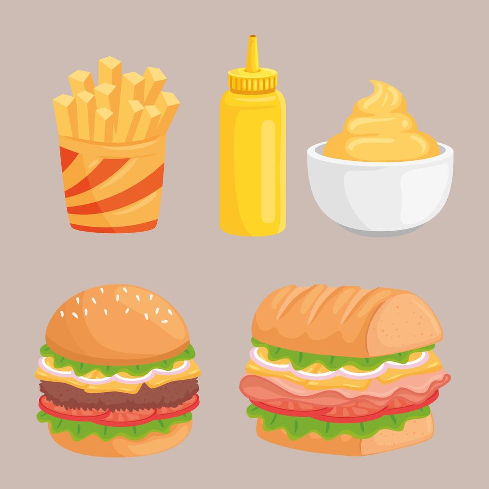 diseño de vector de conjunto de iconos de comida rápida