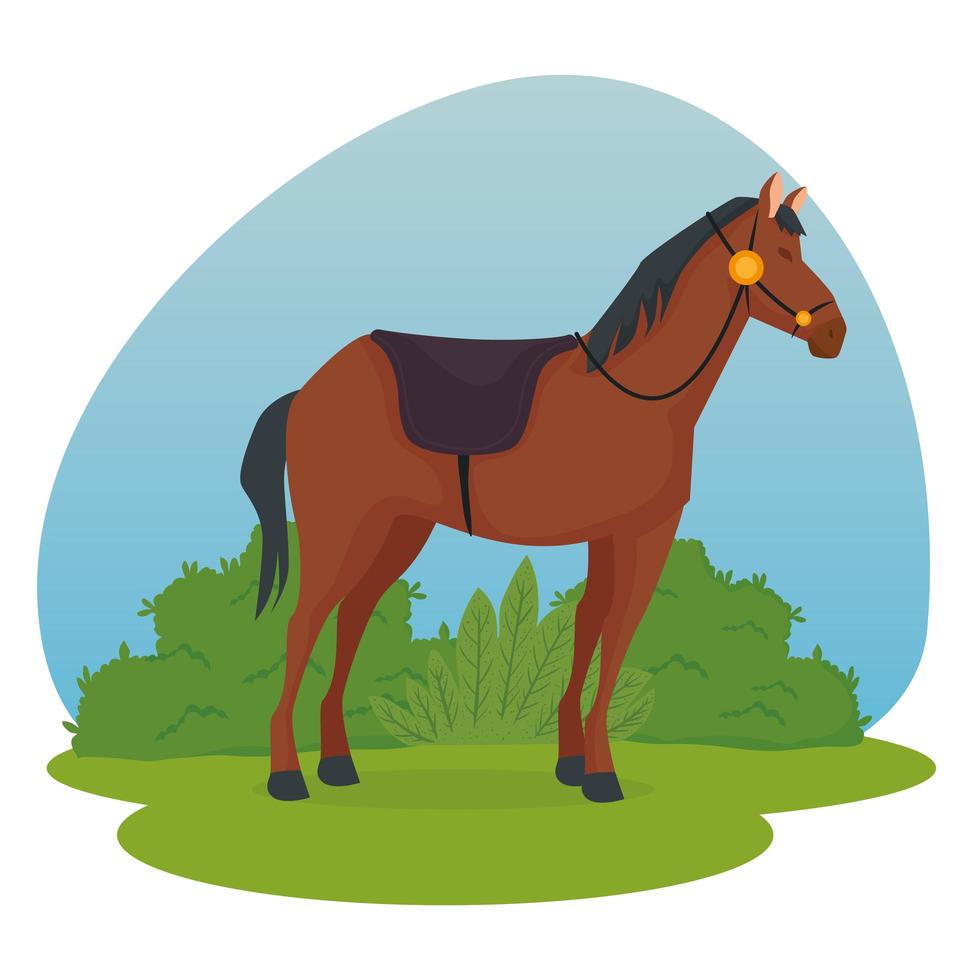 Horse cartoon with shrubs vector design