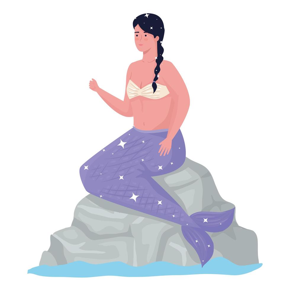 diseño de vector de dibujos animados de niña sirena de cuento de hadas