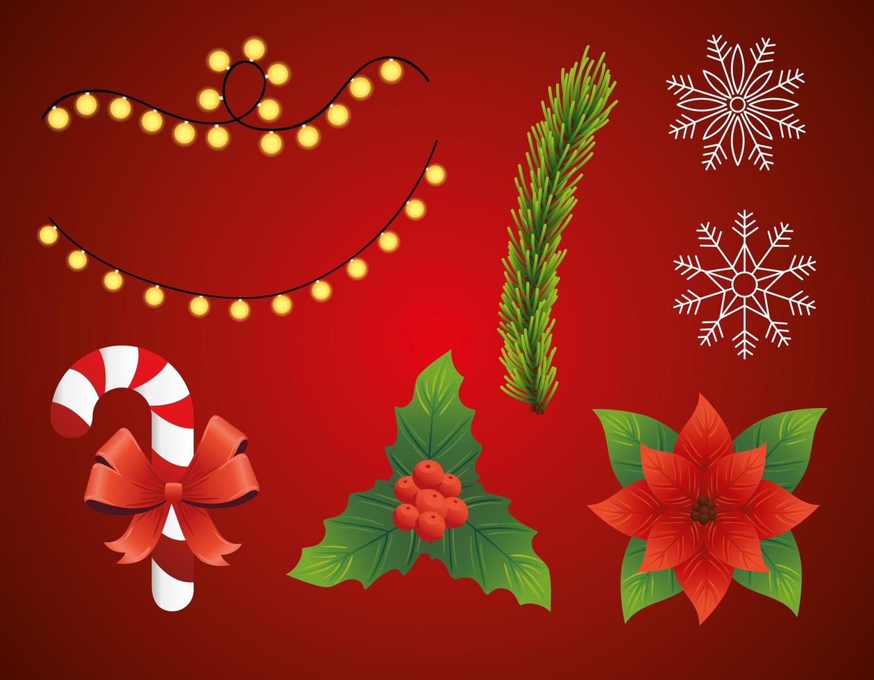 Feliz tarjeta de feliz navidad con iconos de conjunto de paquete vector