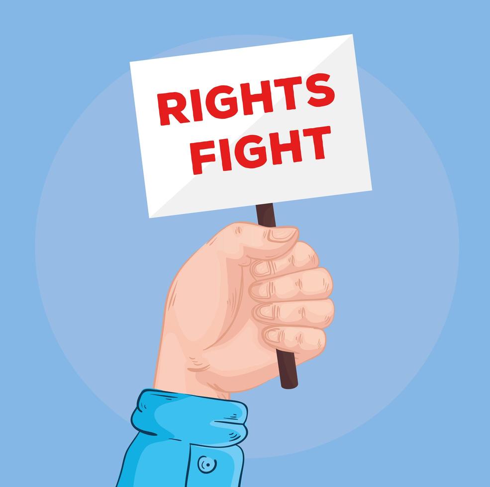 hand lifting rights fight lettering in banner vector