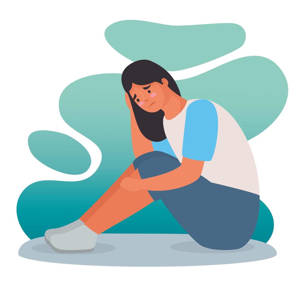 woman stressed for bullying seated character vector