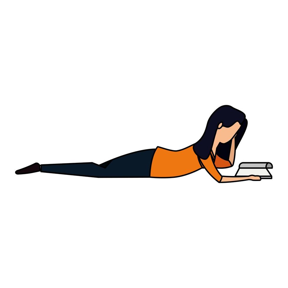 elegant businesswoman lying in the floor reading book vector