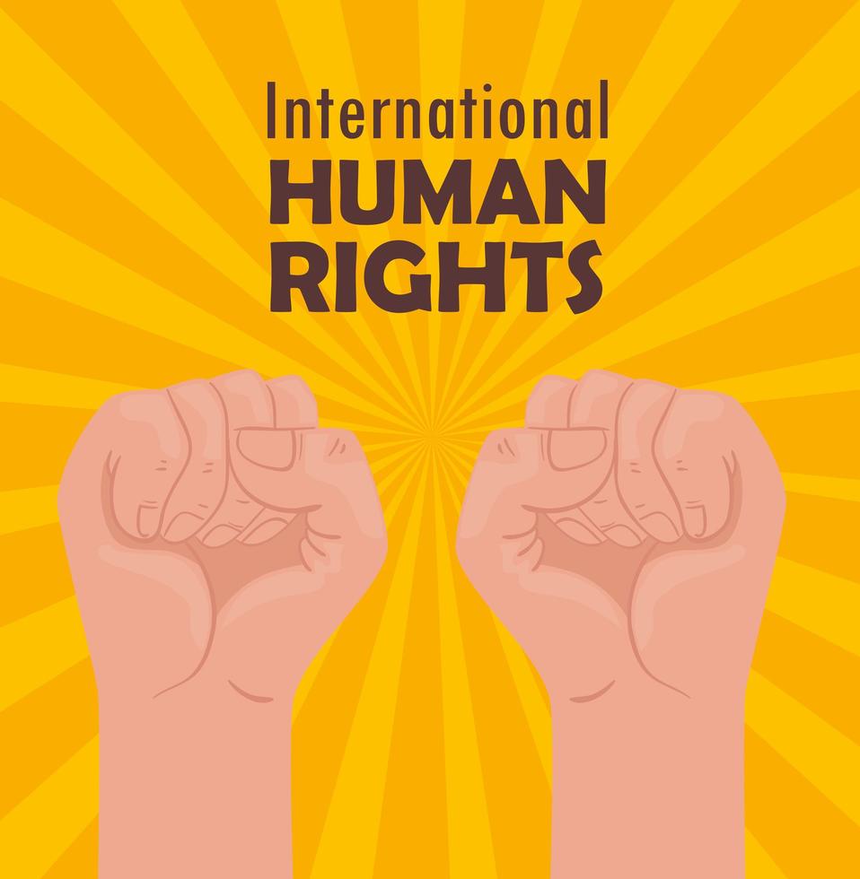 international human rights lettering poster with hands fist vector
