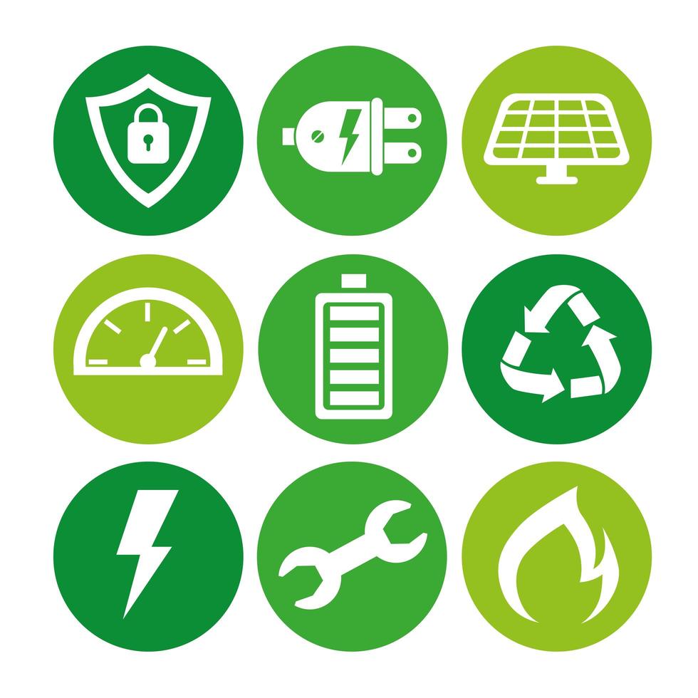 bundle of nine energy ecology set icons vector
