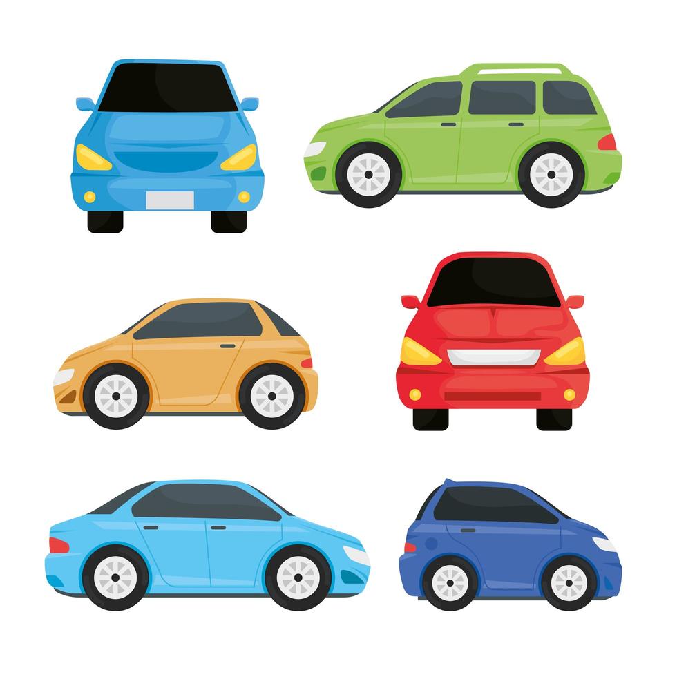 paquete de colores coches vehículos iconos vector