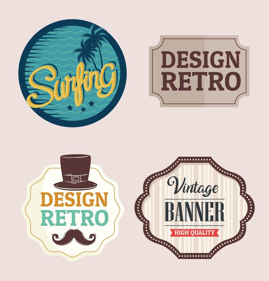 bundle of four vintage banners with frames retro style vector