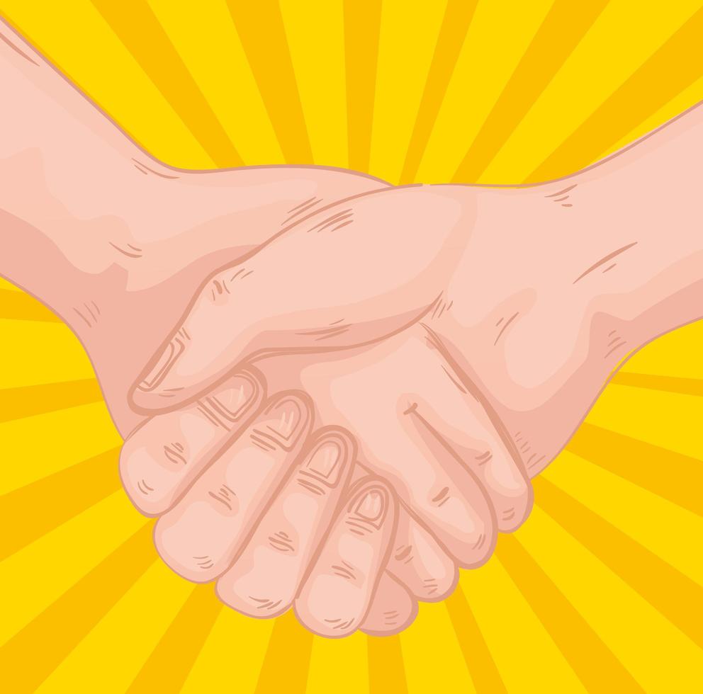 handshake greeting expression in yellow background vector
