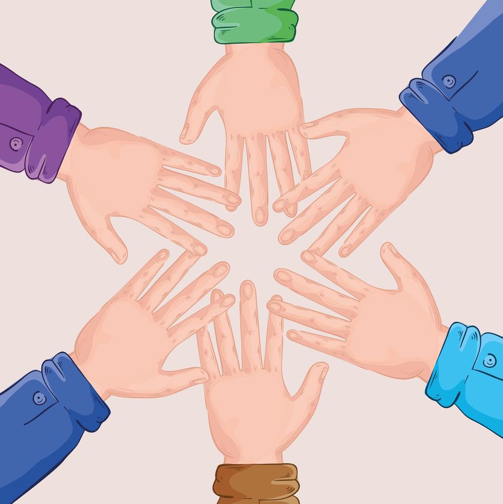 group of hands team around vector