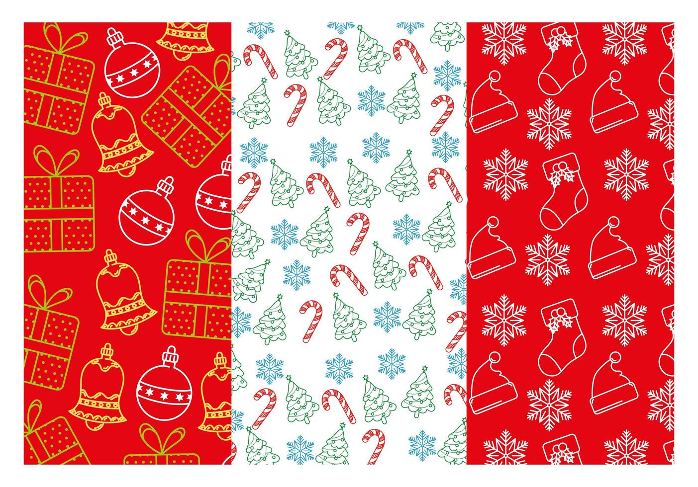 happy merry christmas card with set patterns vector