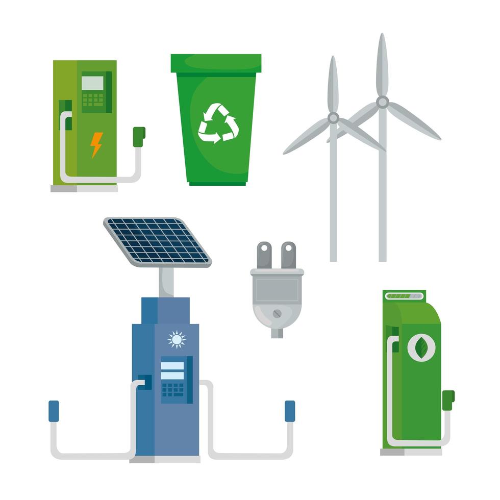 bundle of five energy ecology set icons vector