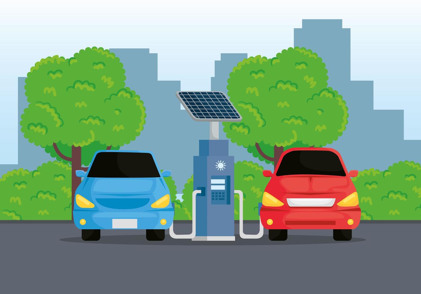 Alternativa de ecología de coches eléctricos en la estación de carga. vector