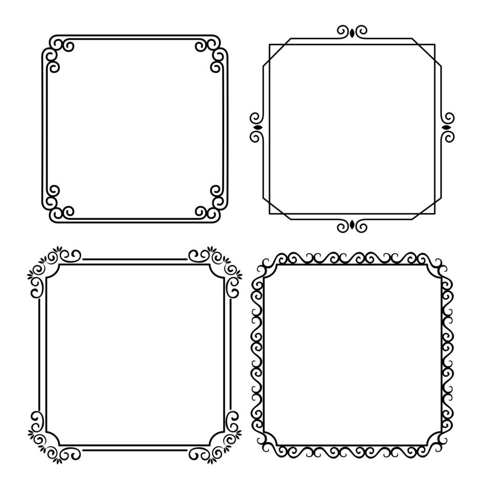four monochrome frames in white background line style vector