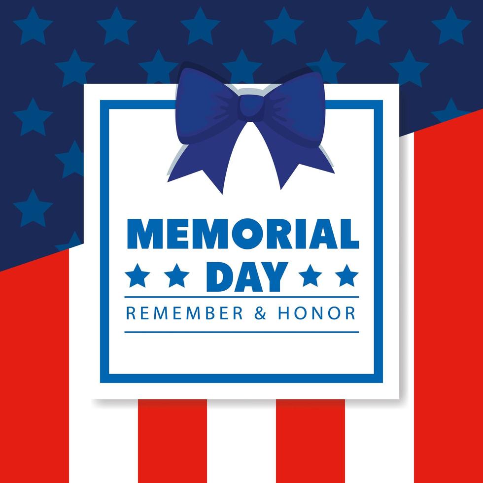 memorial day with square frame and bow ribbon decoration vector