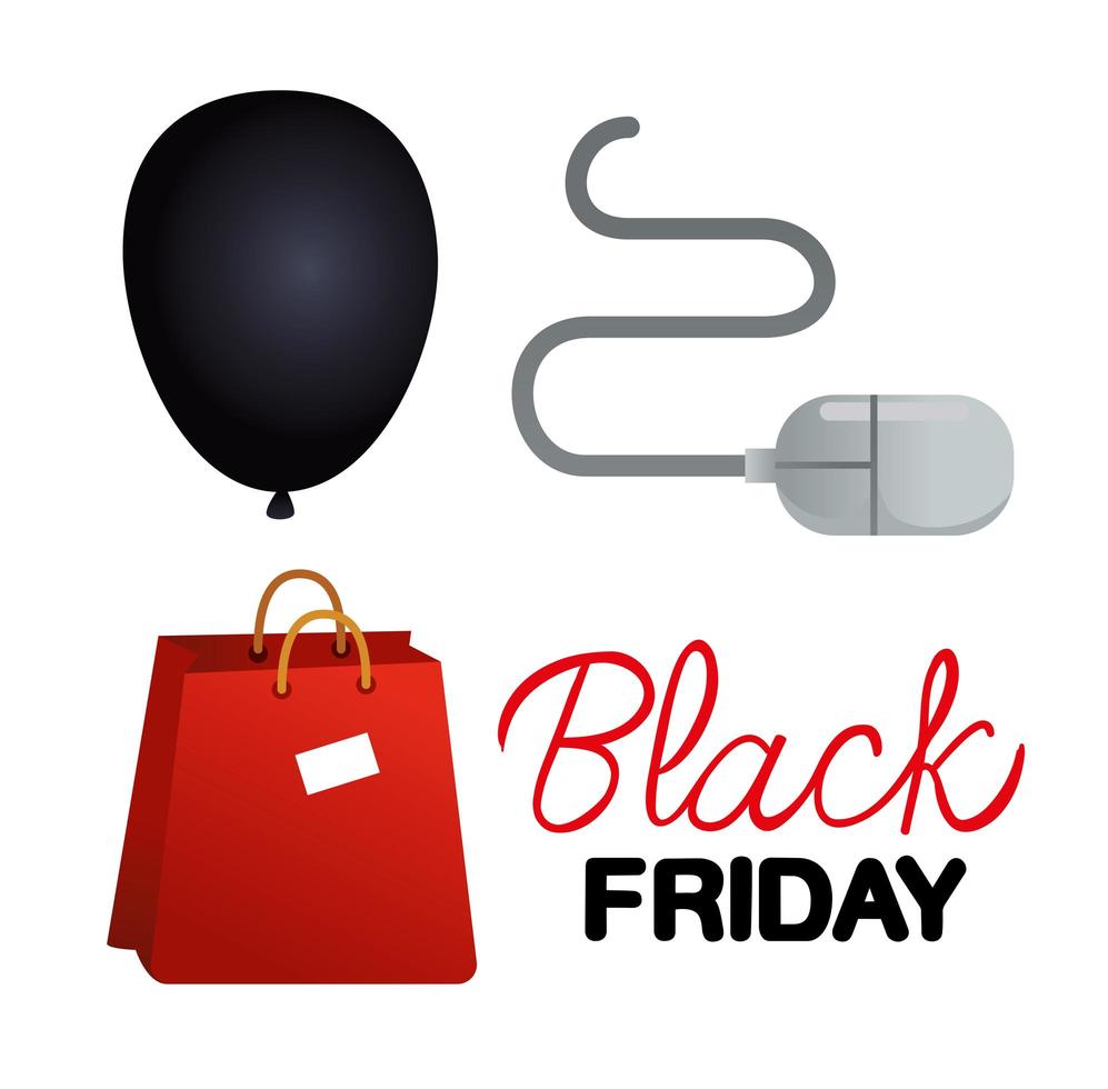 black friday balloon mouse and bag vector design