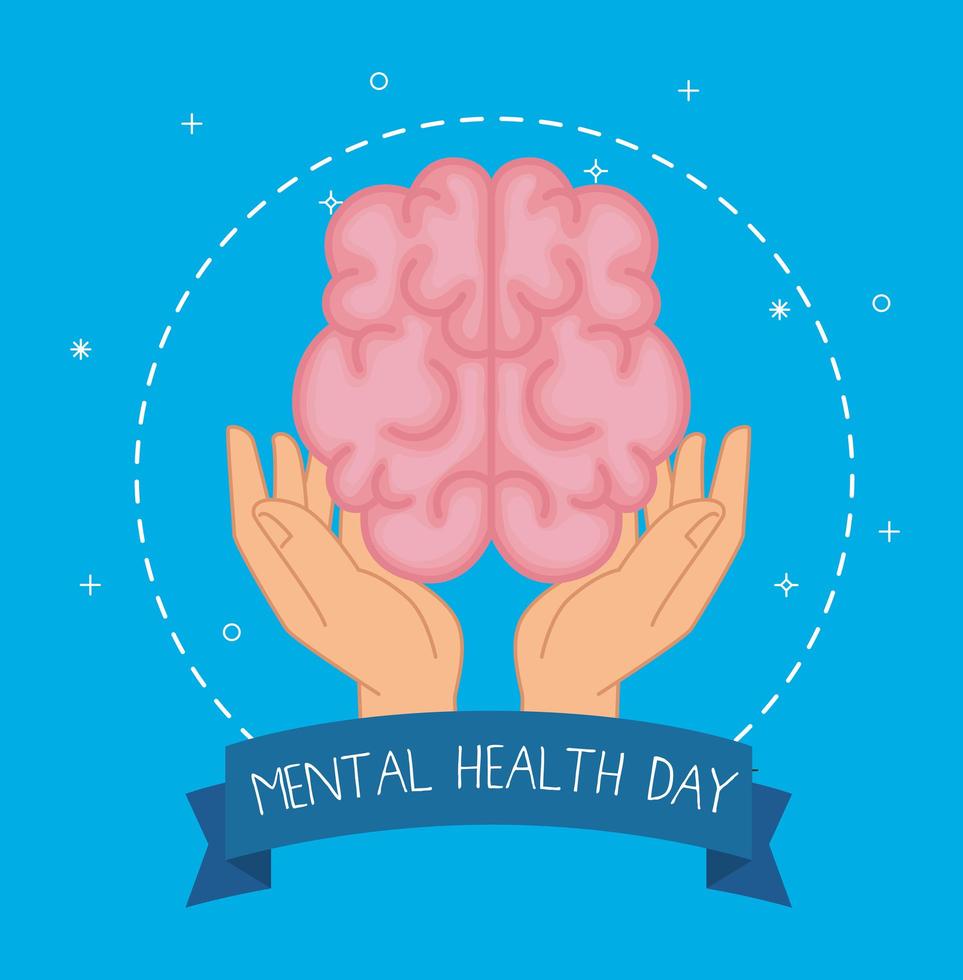 mental health day with brain over hands vector design