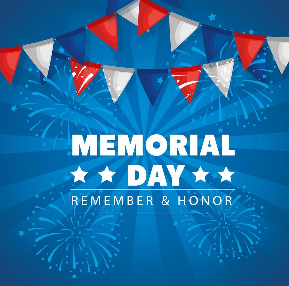 memorial day with garlands hanging decoration vector