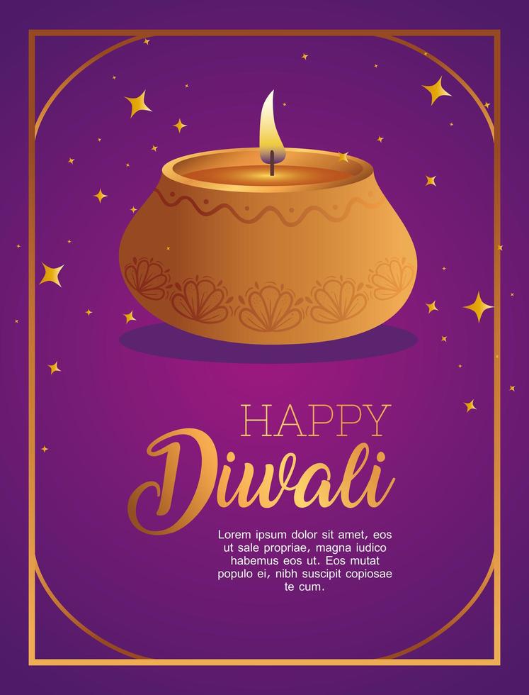 Happy diwali diya candle with stars vector design