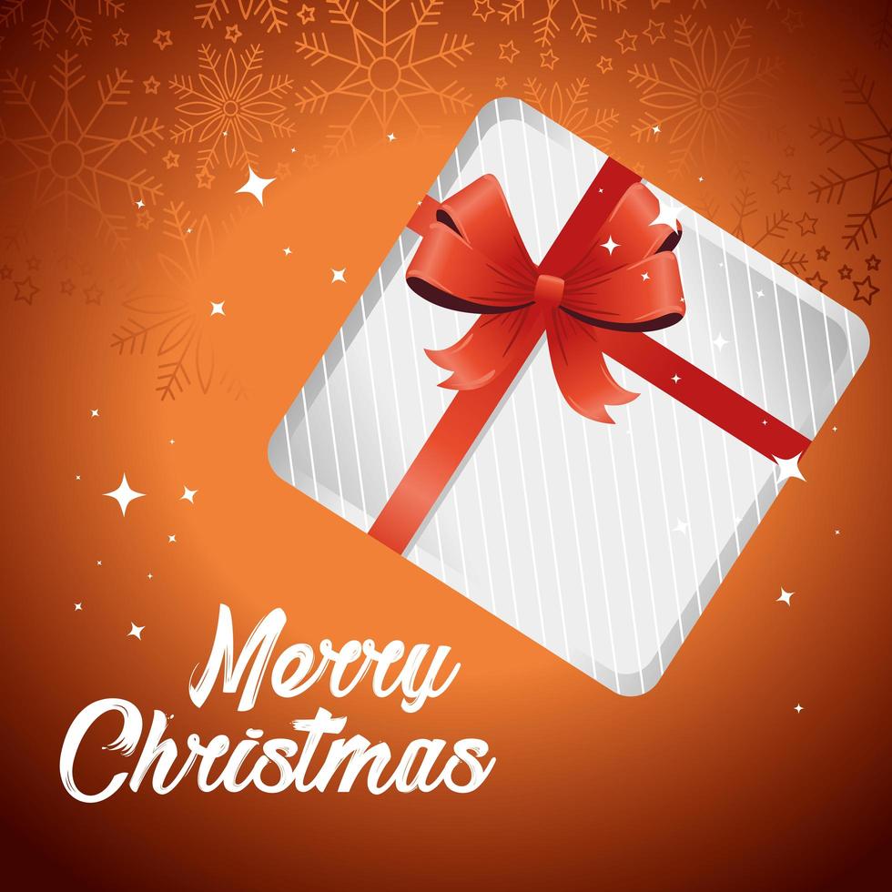 happy merry christmas lettering card with gift present vector