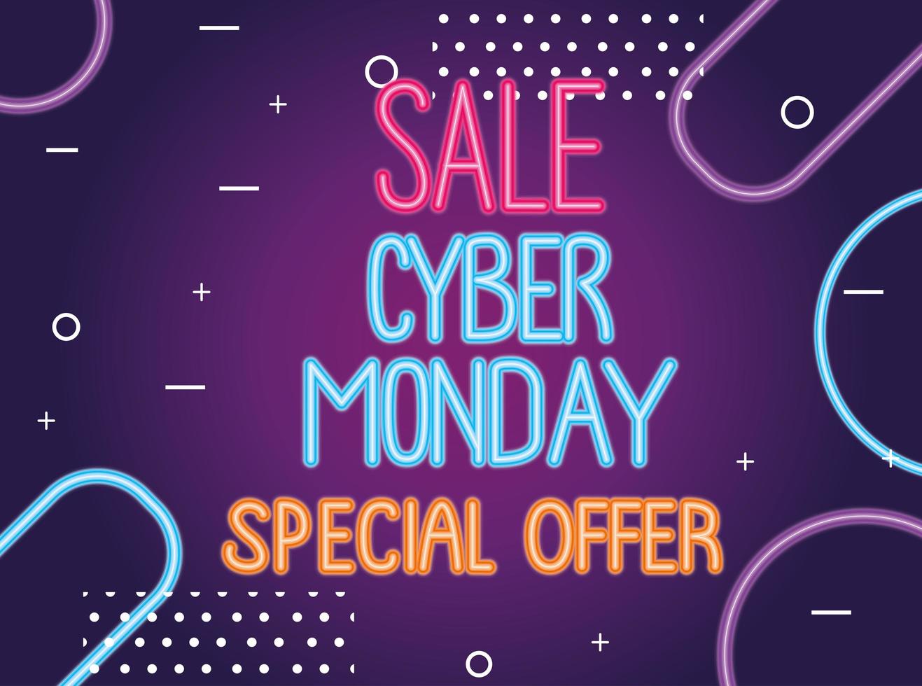 cyber monday sale neon lettering label vector